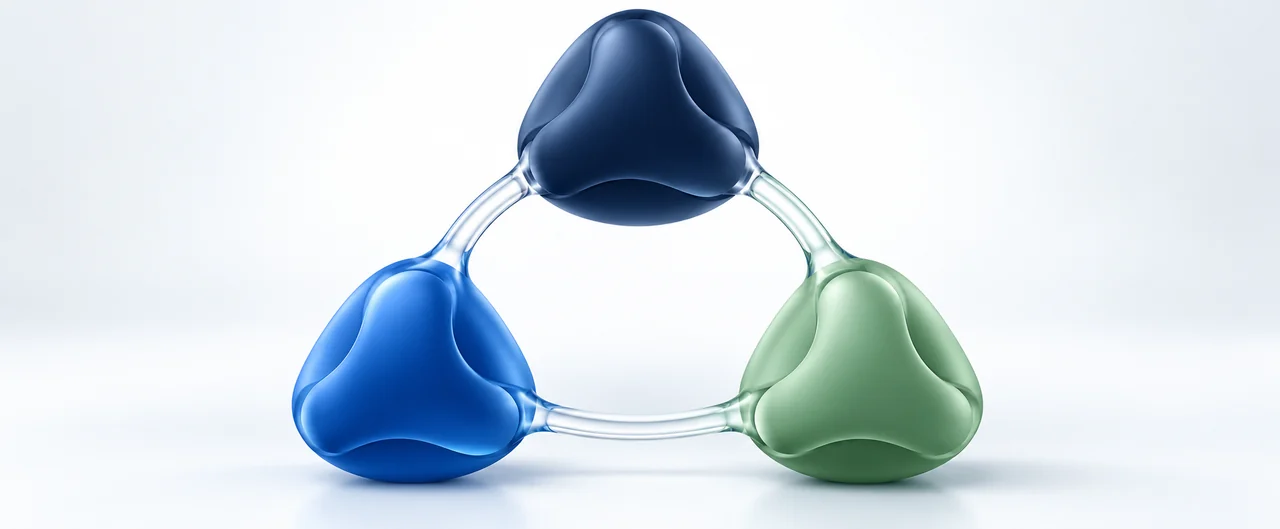 Three connected forms in a triangle: Eat, Move, and Recover work as one system.